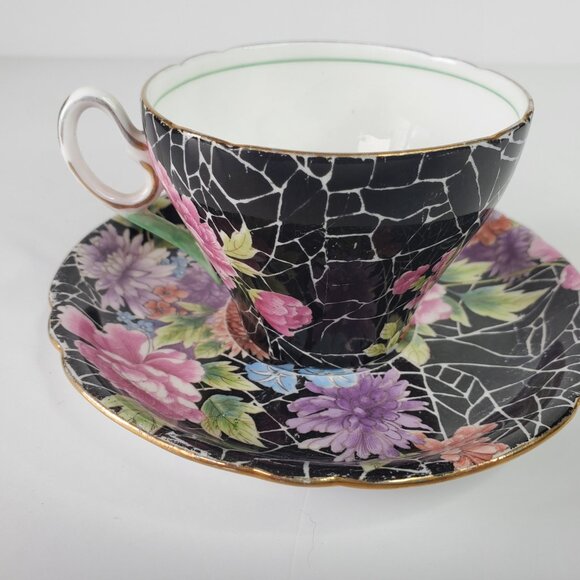 Vintage Shelley China “Black Chintz” Cup & Saucer – 1937 Registered Design - Picture 3 of 10
